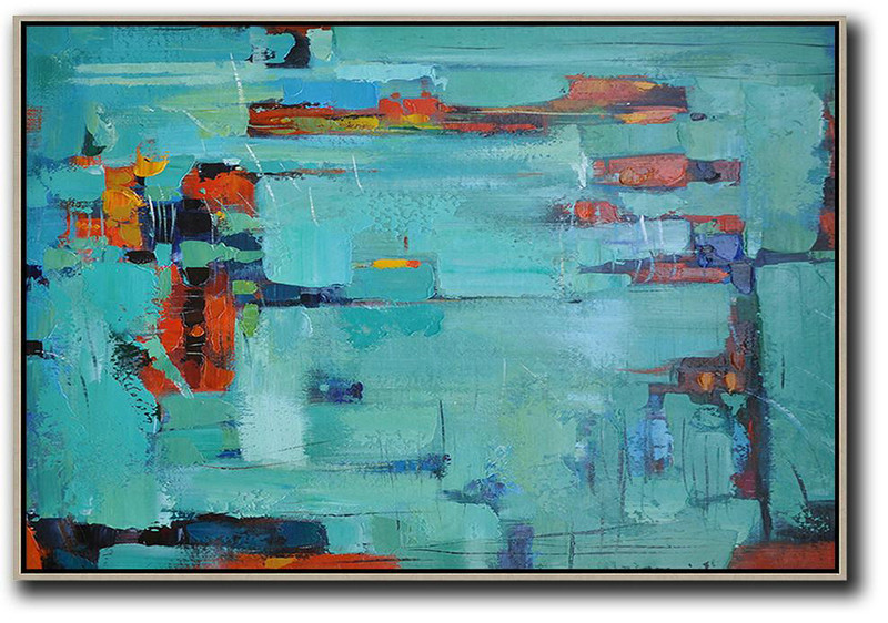 Large Abstract Art,Oversized Horizontal Contemporary Art,Contemporary Art Acrylic Painting,Lake Blue,Dark Blue ,Red.Etc